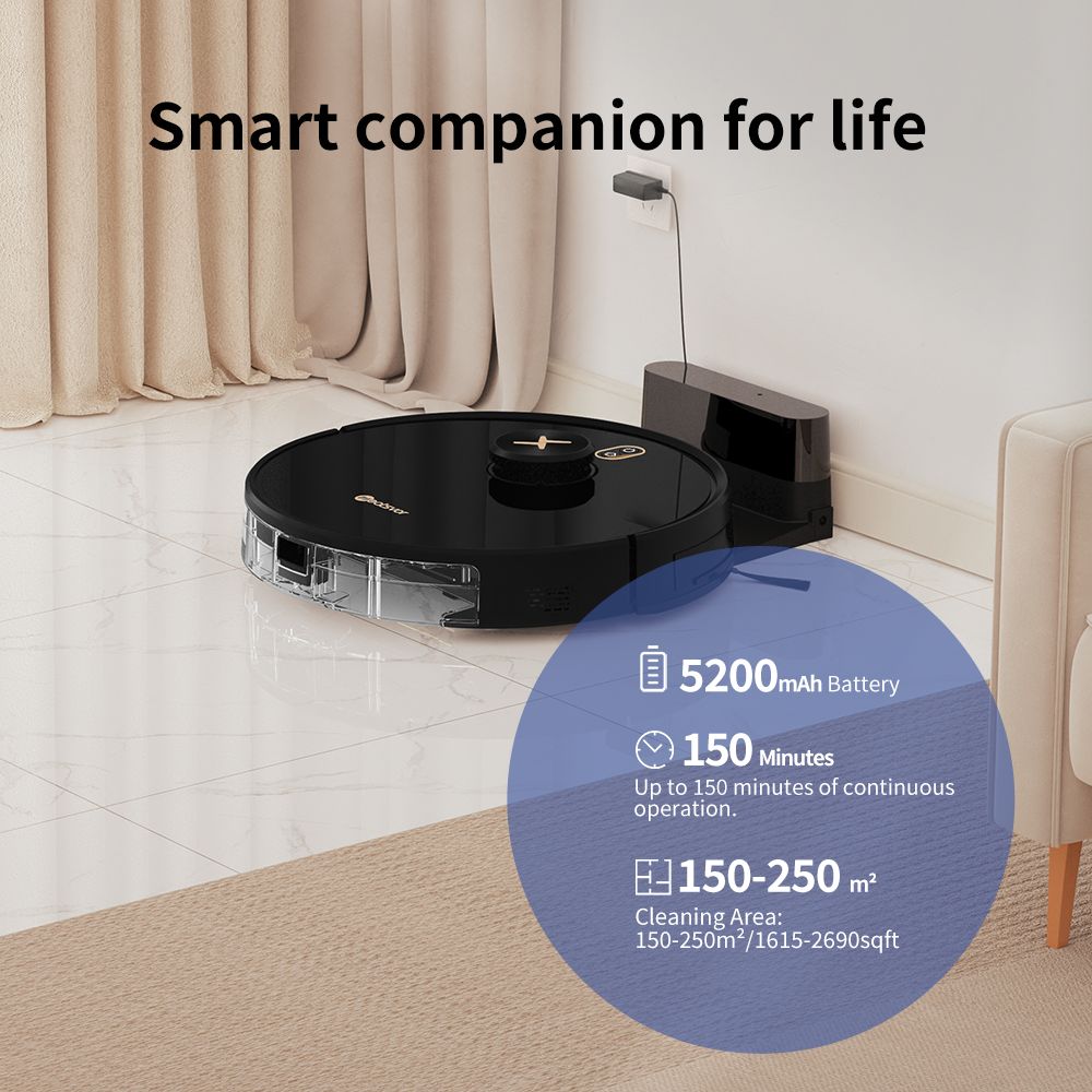 Neatsvor X600 Pro Robot Vacuum and Mop, 6000Pa Suction, LDS4.0 Laser Navigation, APP & Voice Control, 5200mAh Battery, 2-in-1 Brush, HEPA Filtration, 350ml Water Tank, and Virtual Mapping for Carpets and Hard Floors, Black