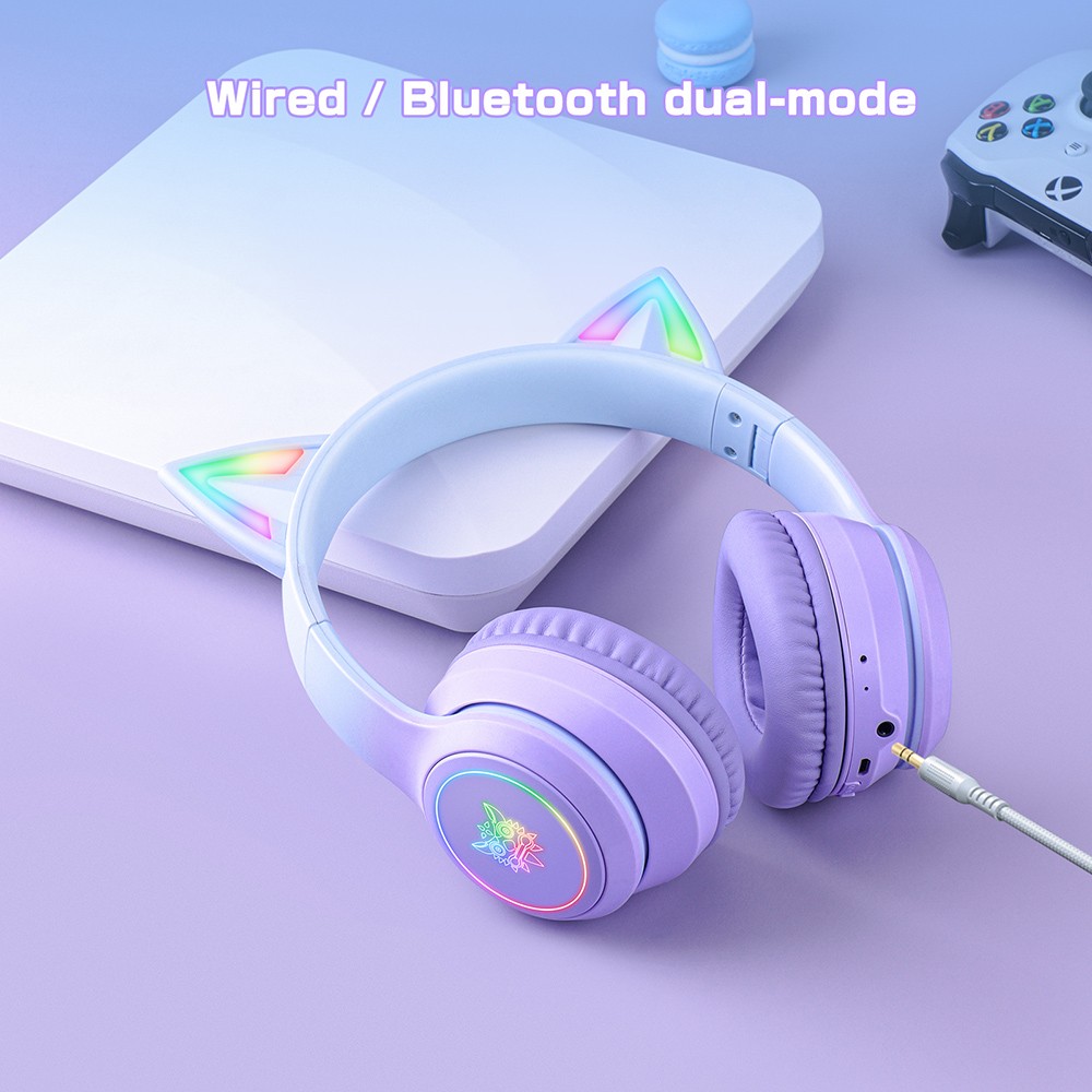 ONIKUMA B90 Cat Ear Kabellose Bluetooth-Kopfh&ouml;rer, RGB-Lichter, HD-Mikrofon