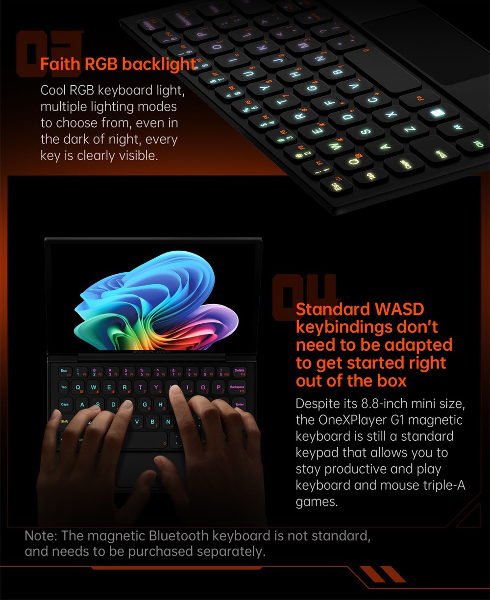 One Netbook OneXPlayer G1 Handheld Gaming PC, AMD Ryzen AI 9 HX 370 12 Cores Max 5.1GHz, 8.8'' 2560*1600 144Hz Screen, 32GB LPDDR5X 7500MHz RAM 1TB SSD, WiFi 6E, 2*USB-C, 1*USB3.2, 1*TF Card, 1* Oculink, 1*3.5mm Audio, Fingerprint Unlock - EU Plug