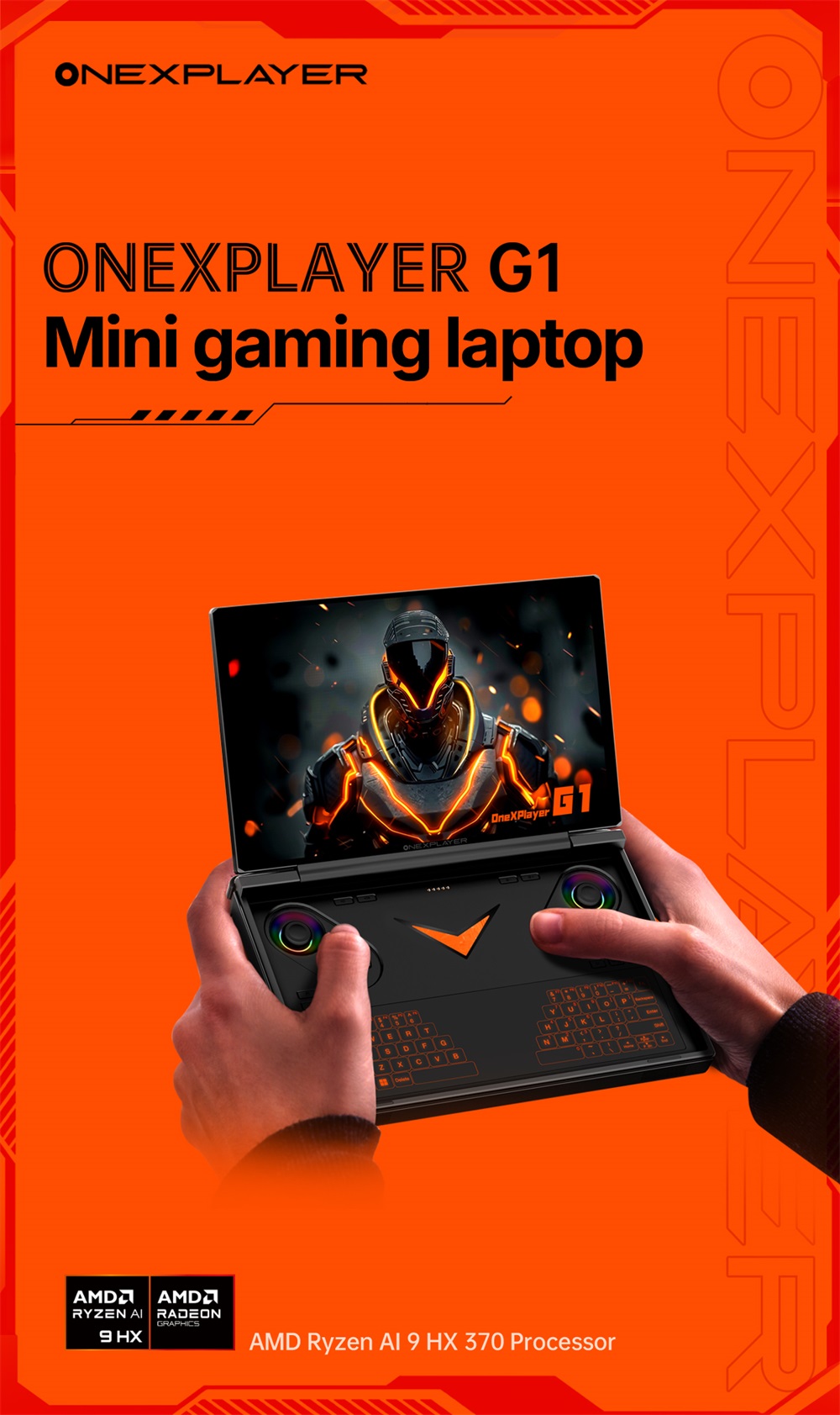One Netbook OneXPlayer G1 Handheld Gaming PC, AMD Ryzen AI 9 HX 370 12 Cores Max 5.1GHz, 8.8'' 2560*1600 144Hz Screen, 32GB LPDDR5X 7500MHz RAM 2TB SSD, WiFi 6E, 2*USB-C, 1*USB3.2, 1*TF Card, 1* Oculink, 1*3.5mm Audio, Fingerprint Unlock - EU Plug