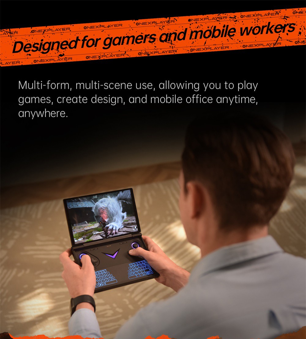 One Netbook OneXPlayer G1 Handheld Gaming PC, AMD Ryzen AI 9 HX 370 12 Cores Max 5.1GHz, 8.8'' 2560*1600 144Hz Screen, 32GB LPDDR5X 7500MHz RAM 2TB SSD, WiFi 6E, 2*USB-C, 1*USB3.2, 1*TF Card, 1* Oculink, 1*3.5mm Audio, Fingerprint Unlock - EU Plug