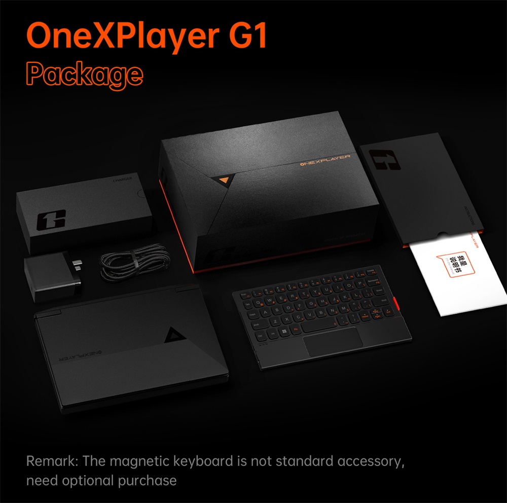 Jeden kapesní herní počítač Netbook OneXPlayer G1, AMD Ryzen AI 9 HX 370 12 Cores Max 5,1 GHz, 8,8'' 2560*1600 144Hz obrazovka, 64GB LPDDR5X 7500MHz RAM 4TB SSD, WiFi 6E,*1USB3TF karta,2.USB 1* Oculink, 1*3,5mm audio, odemykání otiskem prstu - EU zástrčka