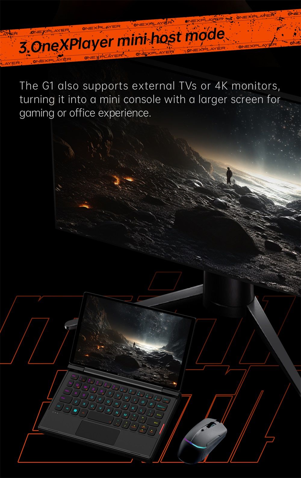 Jeden kapesní herní počítač Netbook OneXPlayer G1, AMD Ryzen AI 9 HX 370 12 Cores Max 5,1 GHz, 8,8'' 2560*1600 144Hz obrazovka, 64GB LPDDR5X 7500MHz RAM 4TB SSD, WiFi 6E,*1USB3TF karta,2.USB 1* Oculink, 1*3,5mm audio, odemykání otiskem prstu - EU zástrčka