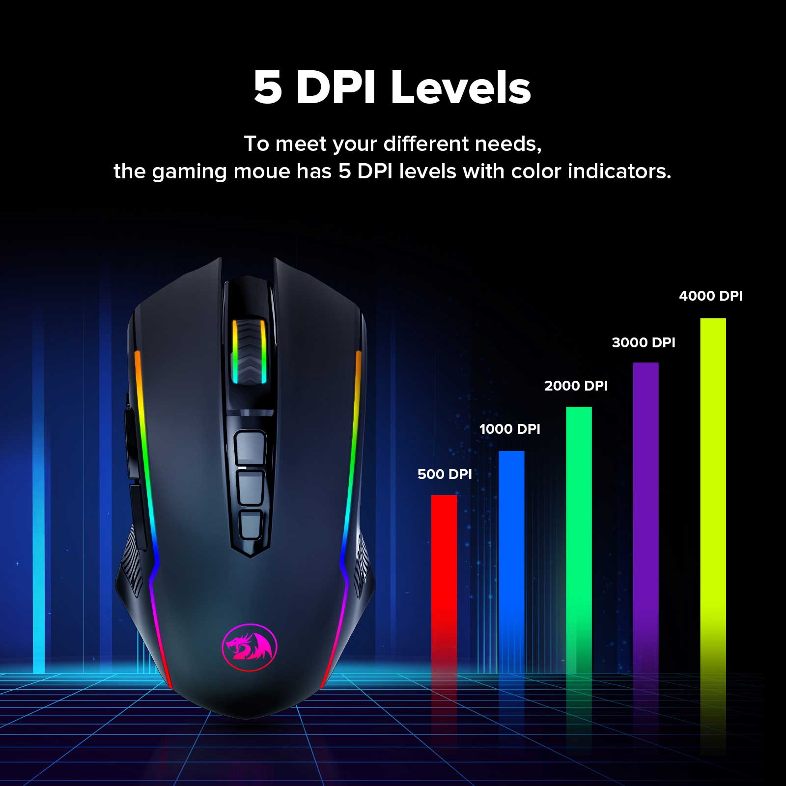 Refurbished Redragon M910-KS RANGER LITE RGB 2.4G Wireless/Wired Double Modes Gaming Mouse 8000 DPI with Rapid Fire Buttons - Black