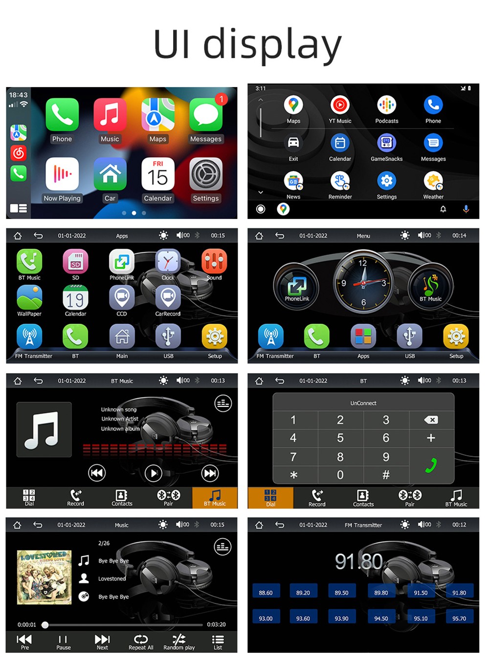 Refurbished SD7293A 7-inch HD CarPlay Screen, with Bracket, 1024*600P, Mirror Link, Bluetooth 5.0, Voice Assistant, Wireless CarPlay/ Android Auto, FM & AUX Signal Transmission, Support TF Card/USB