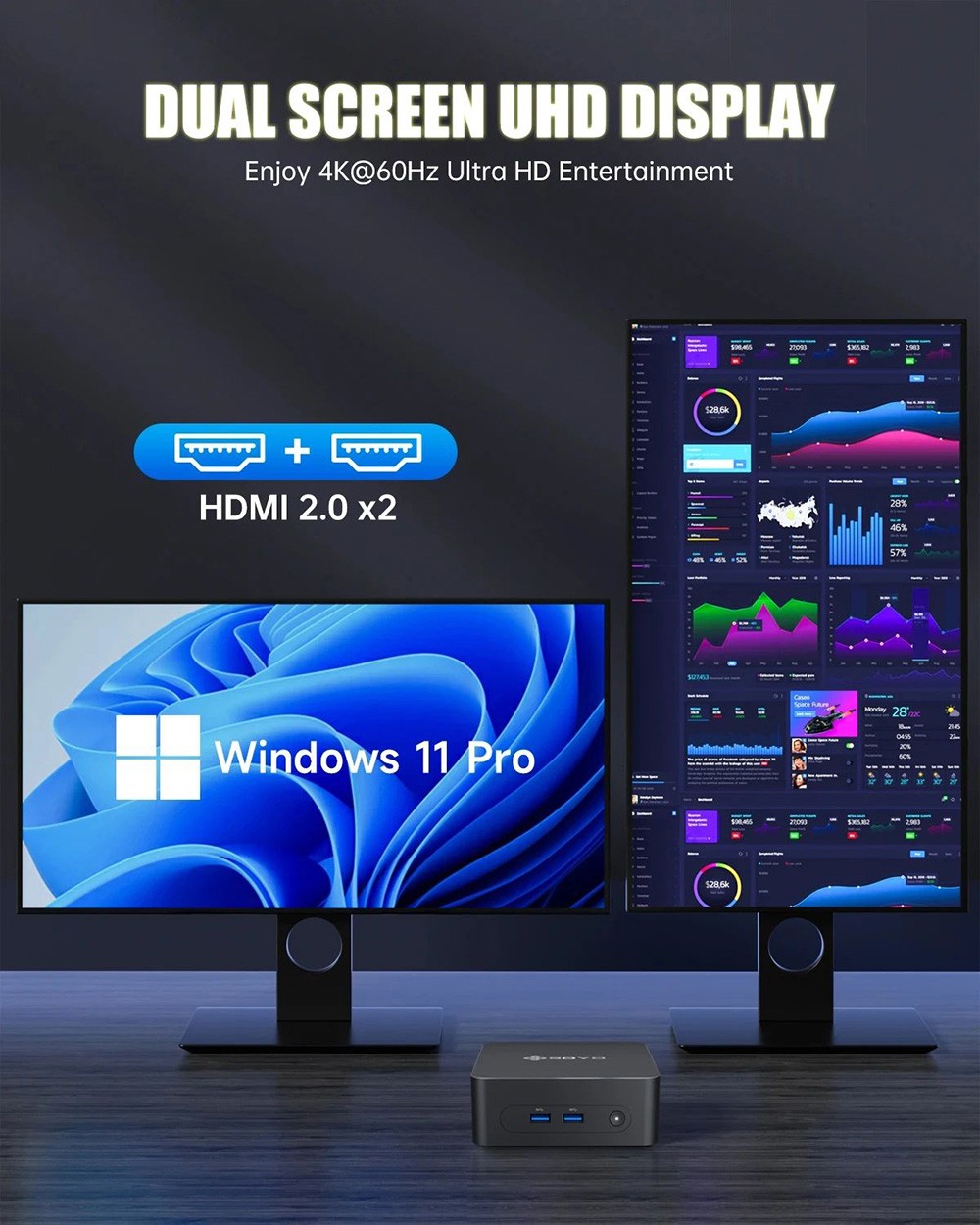 SOYO M2 Plus2 Mini PC, processeur Intel 12e g&eacute;n&eacute;ration Alder Lake N100 jusqu'&agrave; 3,4 GHz, 16 Go DDR4 512 Go SATA M.2 2280 SSD, double &eacute;cran 4K &agrave; 60 Hz, HDMI, WiFi 5 et Bluetooth 5.0 Mini ordinateur pour les entreprises, l'&eacute;ducation et le bureau