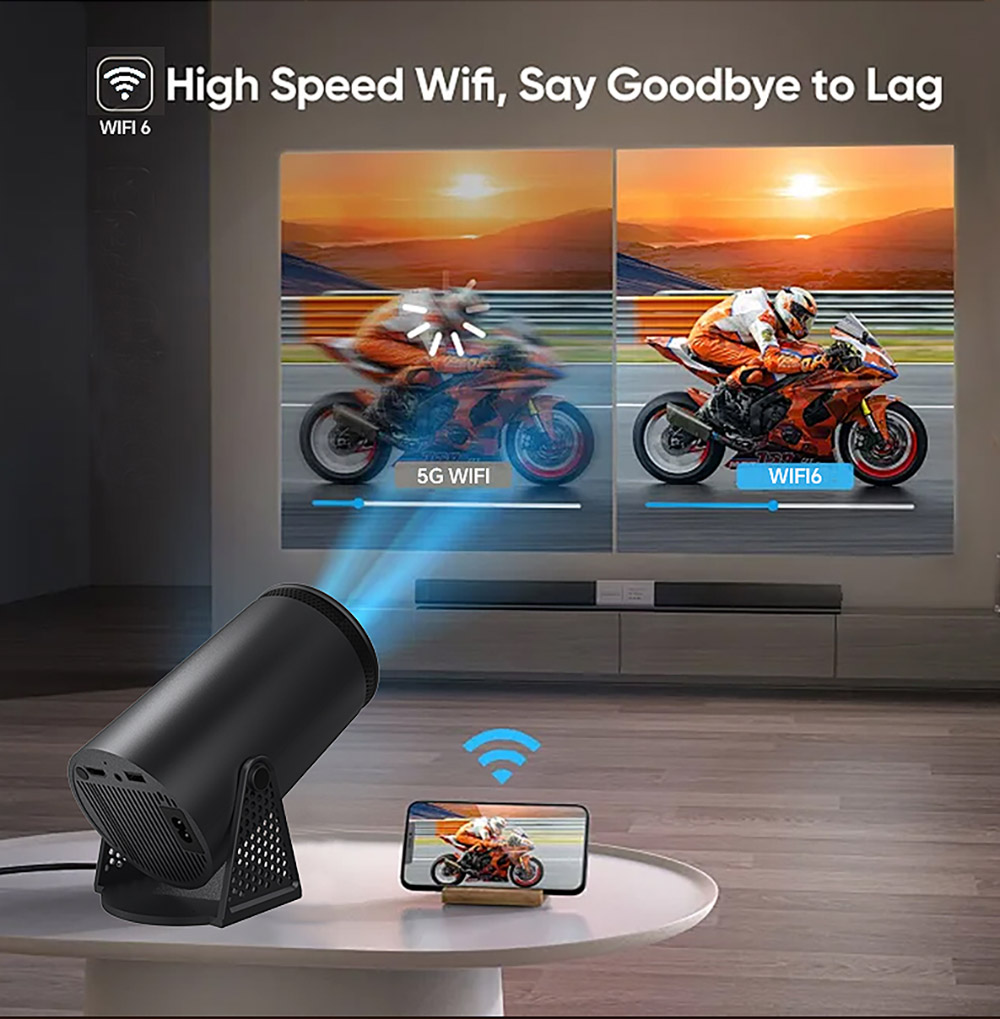 T8 Pro Projector, Ultra Fast Wireless Connection, Bluetooth5.0 4K 8K HD Android 12 WiFi, Black - EU Plug