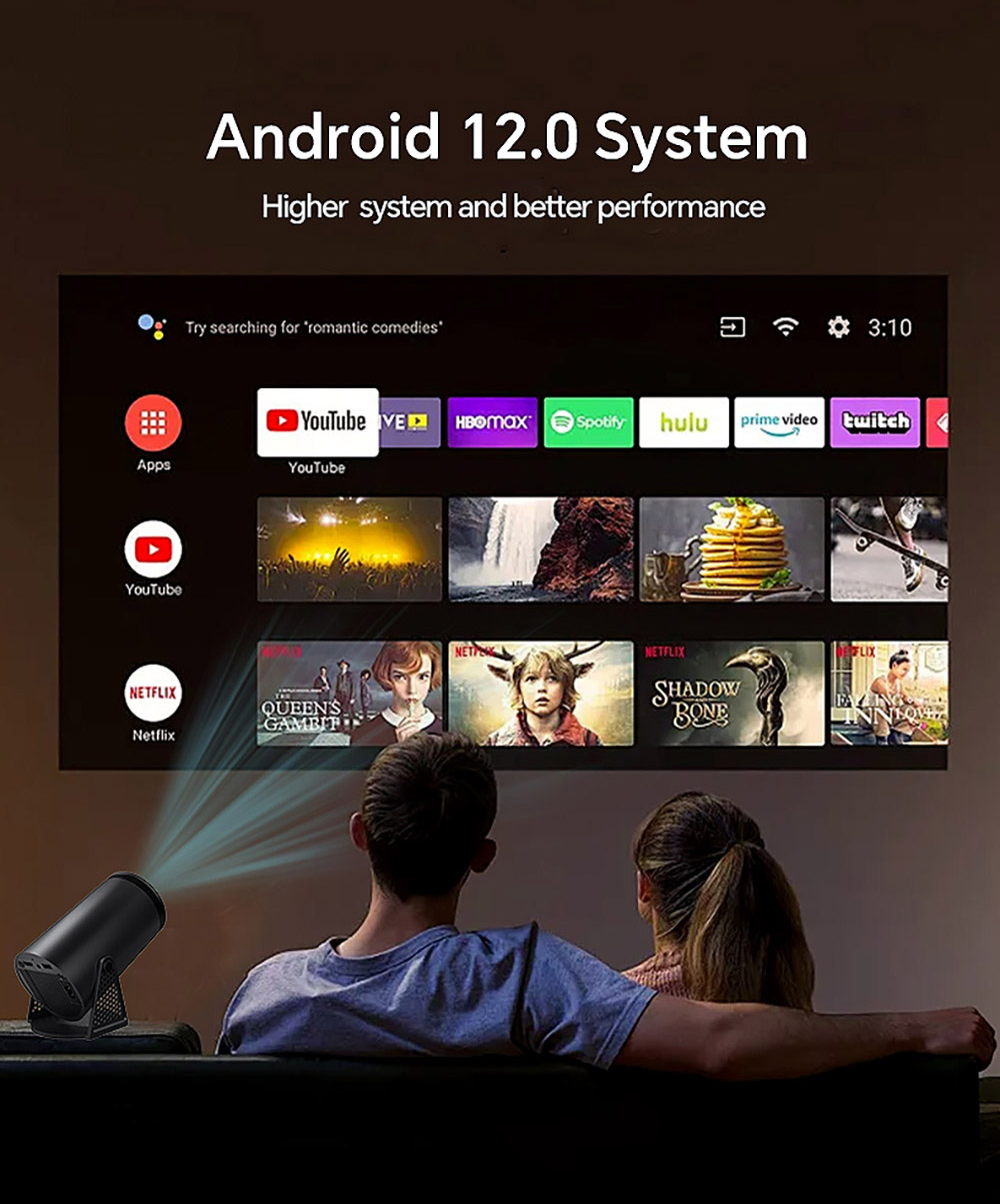 T8 Pro Projector, Ultra Fast Wireless Connection, Bluetooth5.0 4K 8K HD Android 12 WiFi, Silver - EU Plug