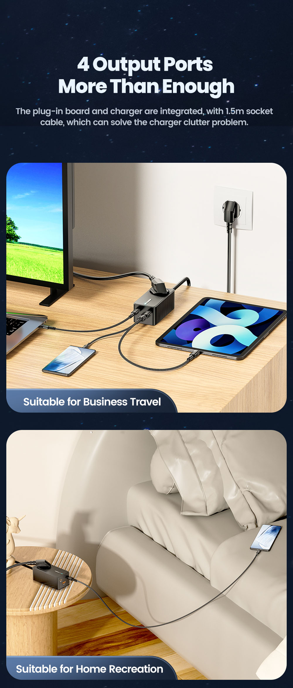 Toocki TCT2C67-JRB01 67W GaN Charger, Triple Port (Dual USB-C 67W + USB-A 22.5W) with PD 3.0 & Safety Protections