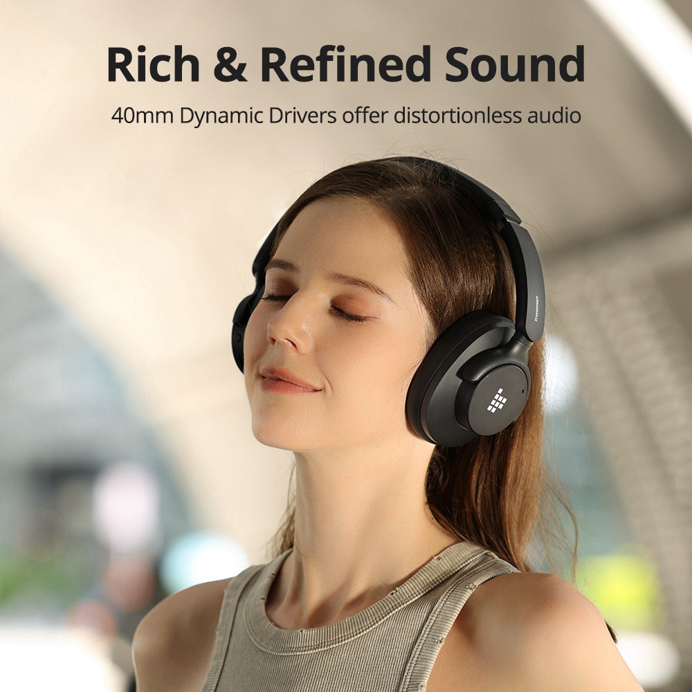 Refurbished Tronsmart SOUNFII Q20S Hybrid ANC Headphones, Bluetooth 5.3, Hybrid Active Noise Cancellation, 60 Hours Playtime, Hi-Res Audio, 90° Swiveling Earpads, Pair with 2 Devices, Tronsmart App Control - Black