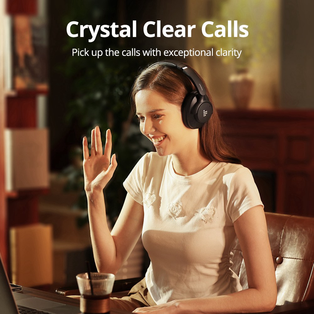 Refurbished Tronsmart SOUNFII Q20S Hybrid ANC Headphones, Bluetooth 5.3, Hybrid Active Noise Cancellation, 60 Hours Playtime, Hi-Res Audio, 90° Swiveling Earpads, Pair with 2 Devices, Tronsmart App Control - Black