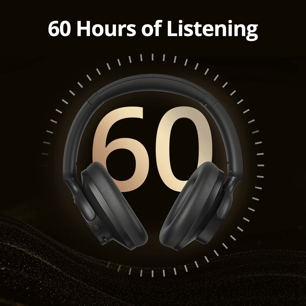 Refurbished Tronsmart SOUNFII Q20S Hybrid ANC Headphones, Bluetooth 5.3, Hybrid Active Noise Cancellation, 60 Hours Playtime, Hi-Res Audio, 90° Swiveling Earpads, Pair with 2 Devices, Tronsmart App Control - Black