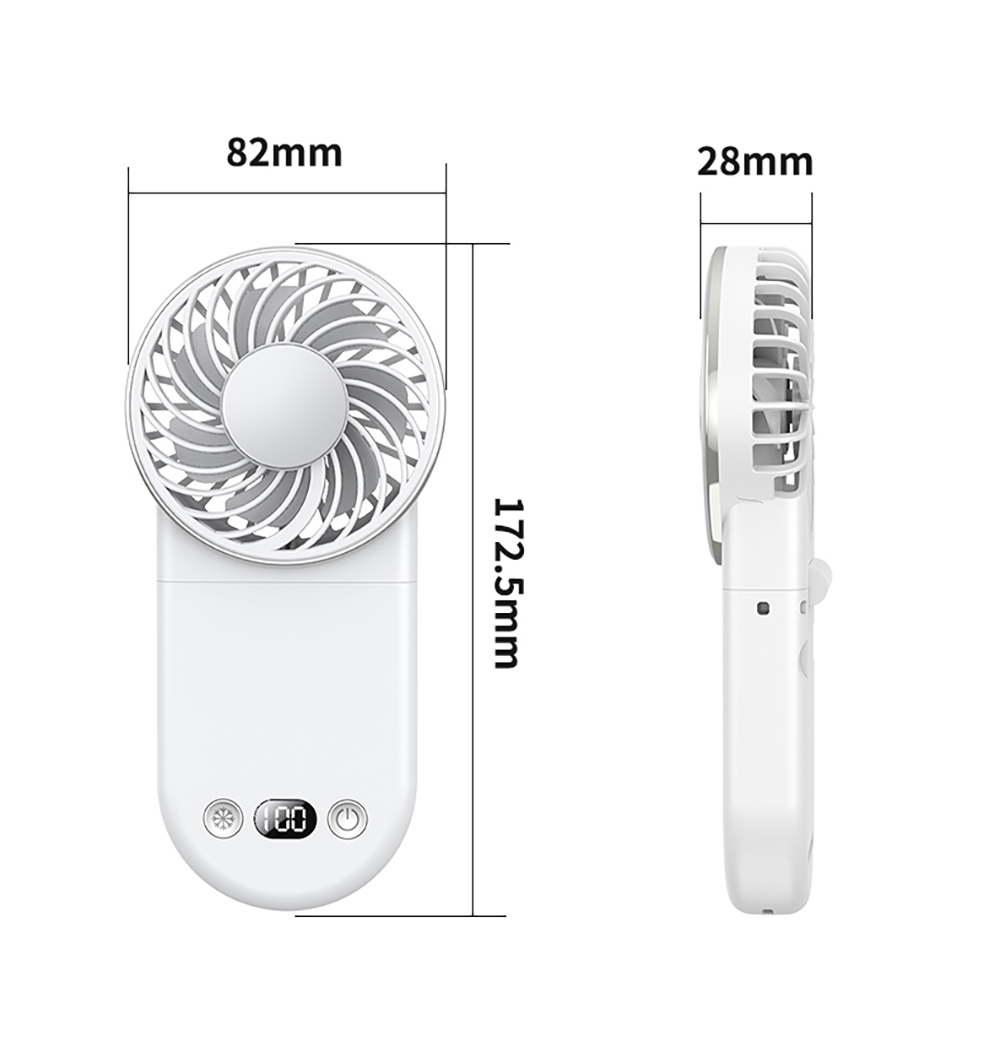WT20 Portable Handheld Fan, Cooling, 3 Speed Wind, Digital Display, 180&deg; Adjustable, 2000mAh Battery, USB Rechargeable, Power Bank & Phone Stand, Black