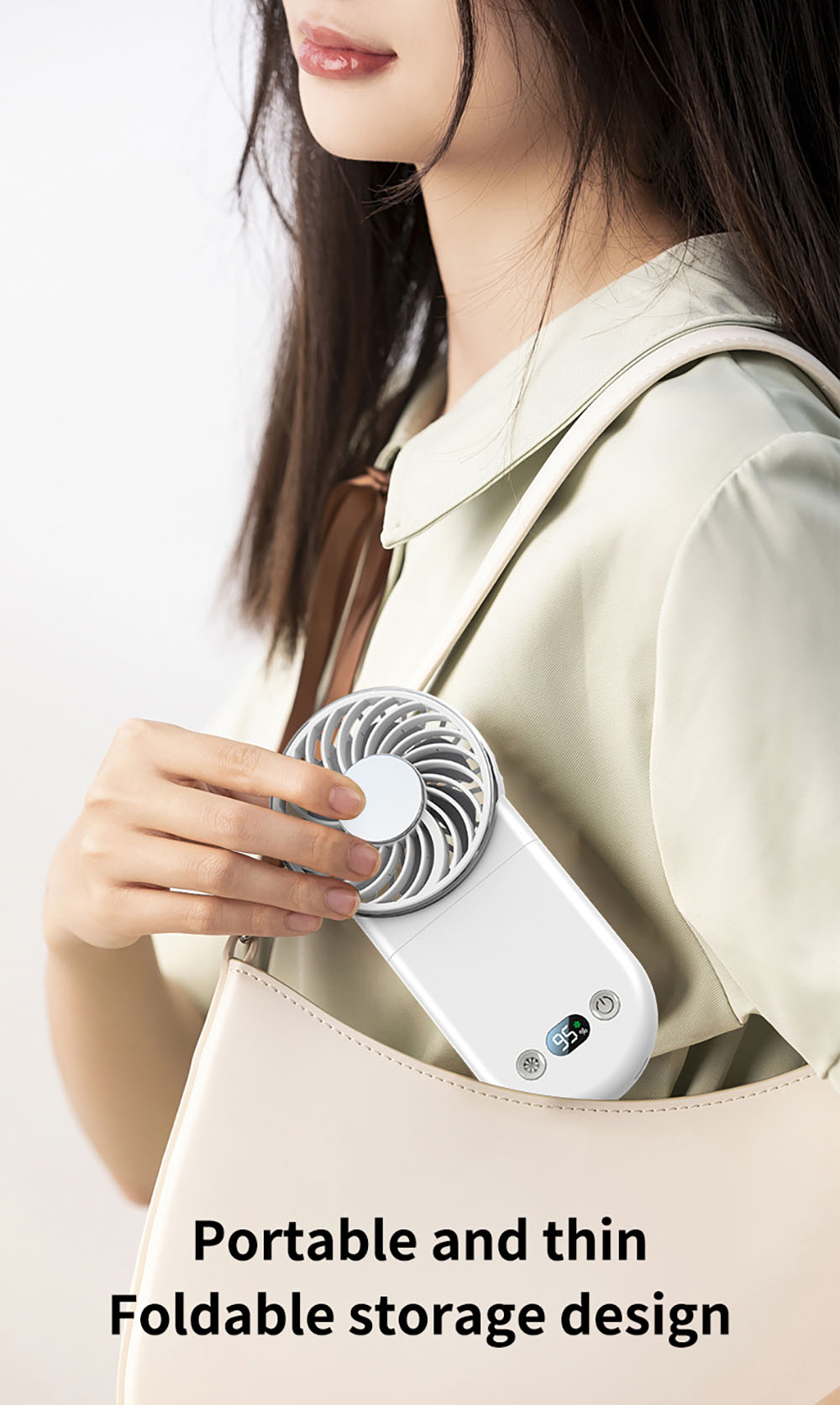 WT20 Portable Handheld Fan, Cooling, 3 Speed Wind, Digital Display, 180&deg; Adjustable, 2000mAh Battery, USB Rechargeable, Power Bank & Phone Stand, Pink