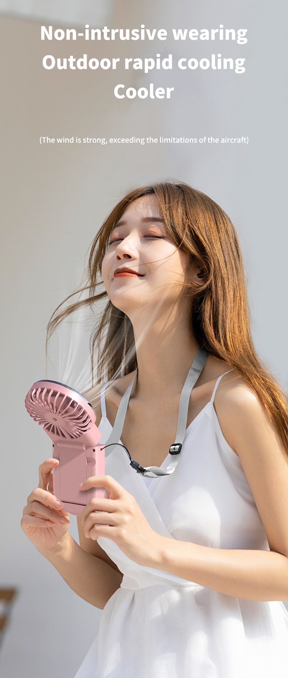 WT20 Portable Handheld Fan, Cooling, 3 Speed Wind, Digital Display, 180&deg; Adjustable, 2000mAh Battery, USB Rechargeable, Power Bank & Phone Stand, White