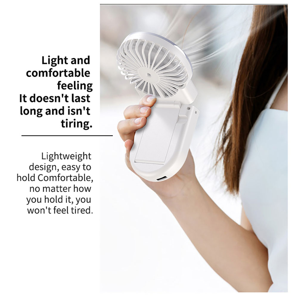 WT20 Portable Handheld Fan, Cooling, 3 Speed Wind, Digital Display, 180&deg; Adjustable, 2000mAh Battery, USB Rechargeable, Power Bank & Phone Stand, White
