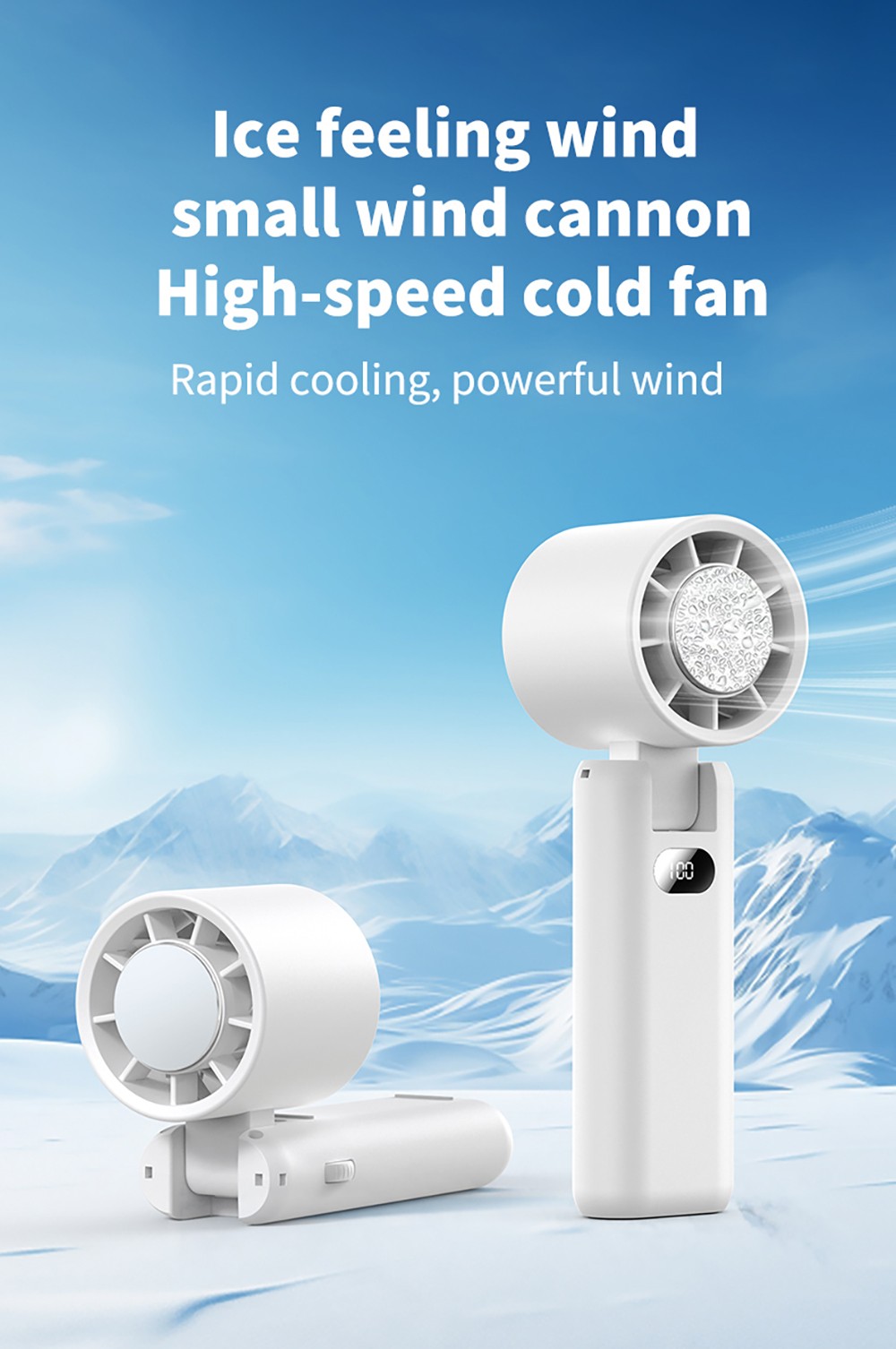 WT21 Portable Handheld Fan, Cooling, 3600mAh Battery, High-speed Motor, 180&deg; Foldable, LED Digital Display, 100-level Speed Adjustment, White