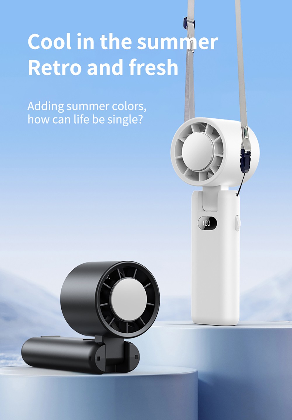 WT21 Portable Handheld Fan, Cooling, 3600mAh Battery, High-speed Motor, 180&deg; Foldable, LED Digital Display, 100-level Speed Adjustment, White