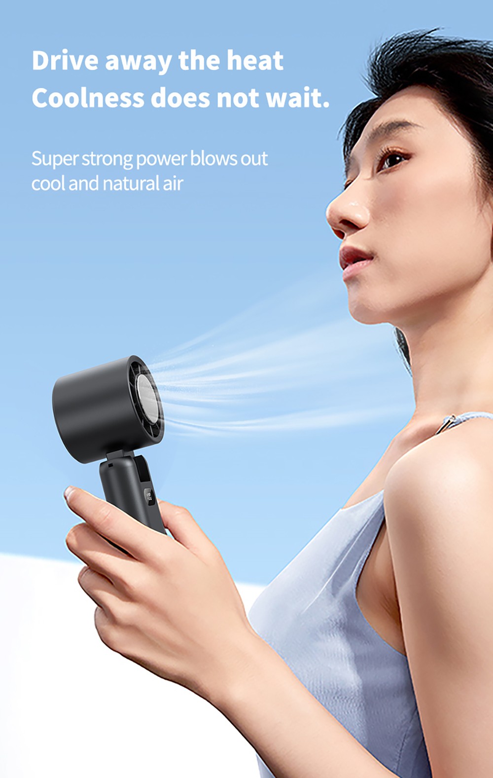 WT21 Portable Handheld Fan, Cooling, 3600mAh Battery, High-speed Motor, 180&deg; Foldable, LED Digital Display, 100-level Speed Adjustment, White