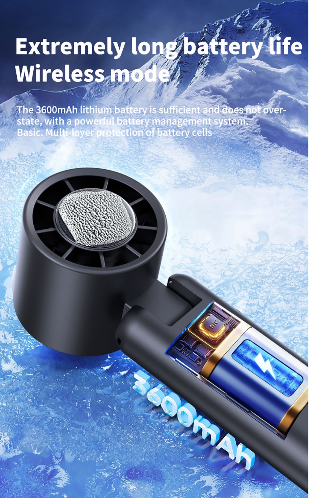 WT21 Portable Handheld Fan, Cooling, 3600mAh Battery, High-speed Motor, 180&deg; Foldable, LED Digital Display, 100-level Speed Adjustment, White