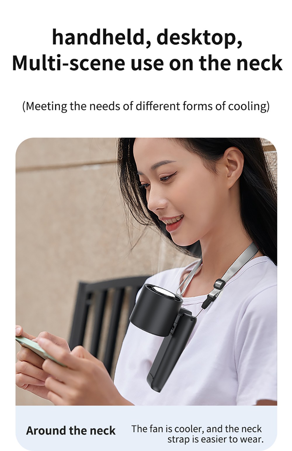 WT21 Portable Handheld Fan, Cooling, 3600mAh Battery, High-speed Motor, 180&deg; Foldable, LED Digital Display, 100-level Speed Adjustment, White