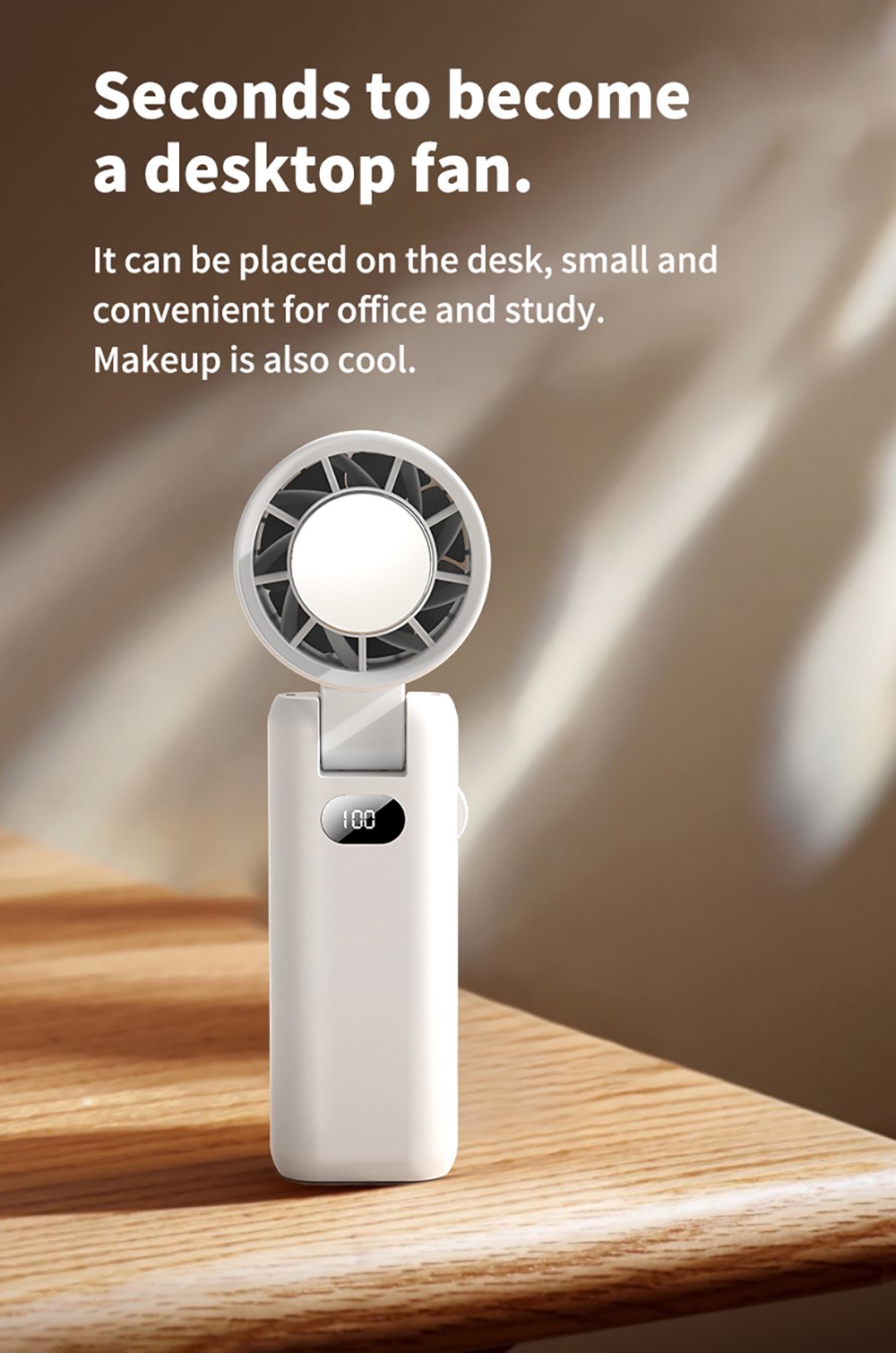 WT21 Portable Handheld Fan, Cooling, 3600mAh Battery, High-speed Motor, 180&deg; Foldable, LED Digital Display, 100-level Speed Adjustment, White