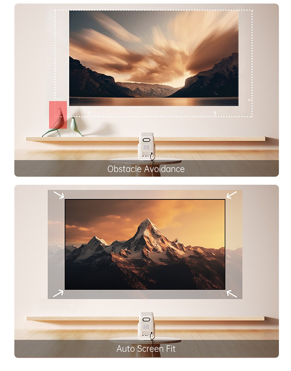 Wanbo T2 Ultra Projector, Android TV 11, 500 ANSI, Native 1080P, 120&deg; Rotating Stand, Auto Focus & Keystone Correction, Obstacle Avoidance, 45 - 140' Projection Size, Dual-band WiFi, 2*5W Speaker