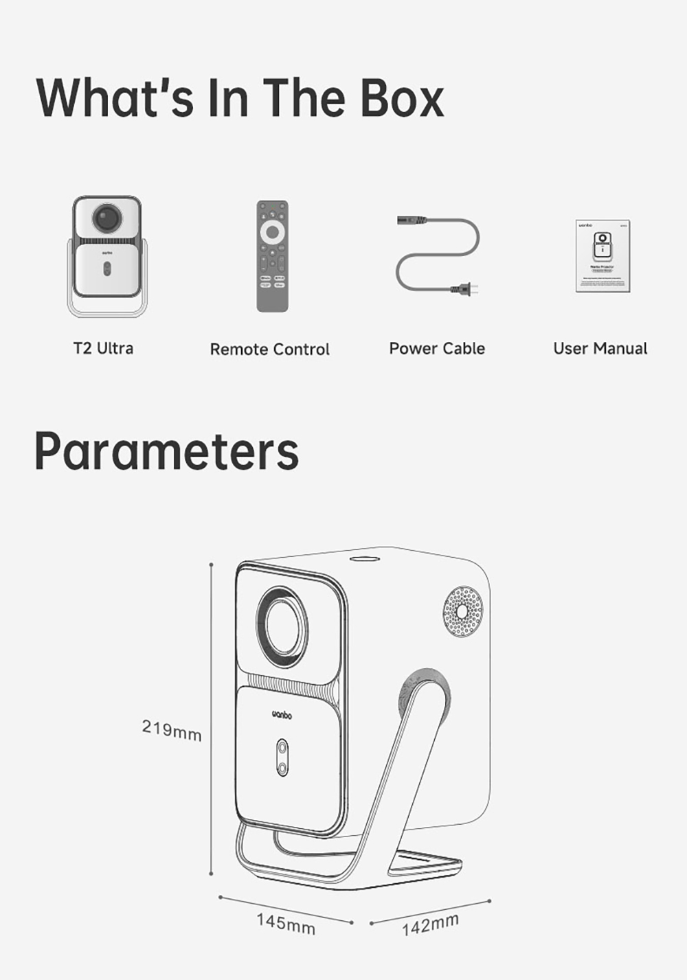 Wanbo T2 Ultra Projector, Android TV 11, 500 ANSI, Native 1080P, 120&deg; Rotating Stand, Auto Focus & Keystone Correction, Obstacle Avoidance, 45 - 140' Projection Size, Dual-band WiFi, 2*5W Speaker