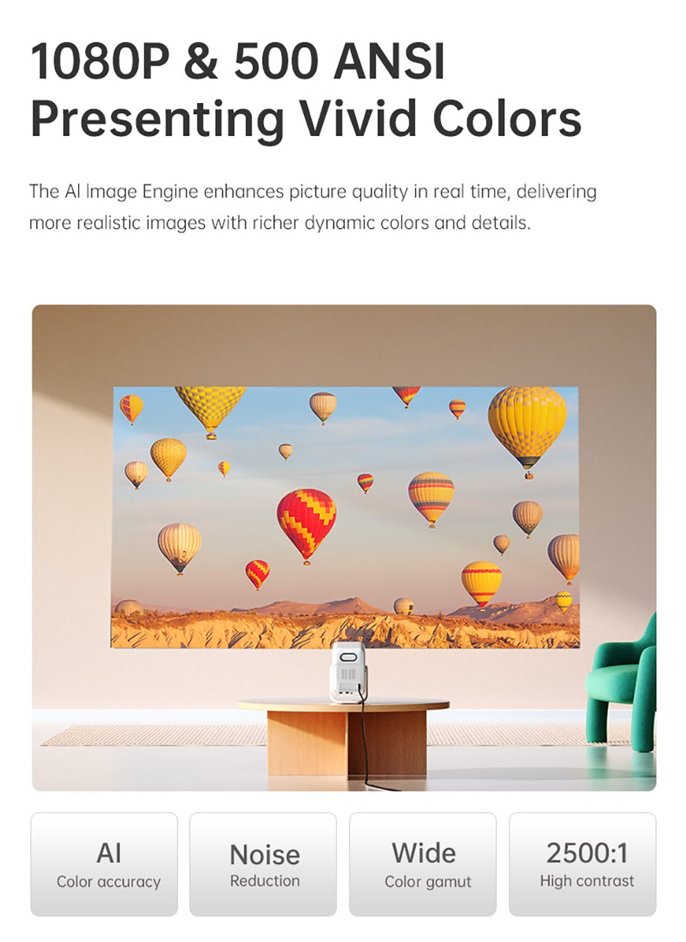 Wanbo T2 Ultra Projector, Android TV 11, 500 ANSI, Native 1080P, 120&deg; Rotating Stand, Auto Focus & Keystone Correction, Obstacle Avoidance, 45 - 140' Projection Size, Dual-band WiFi, 2*5W Speaker