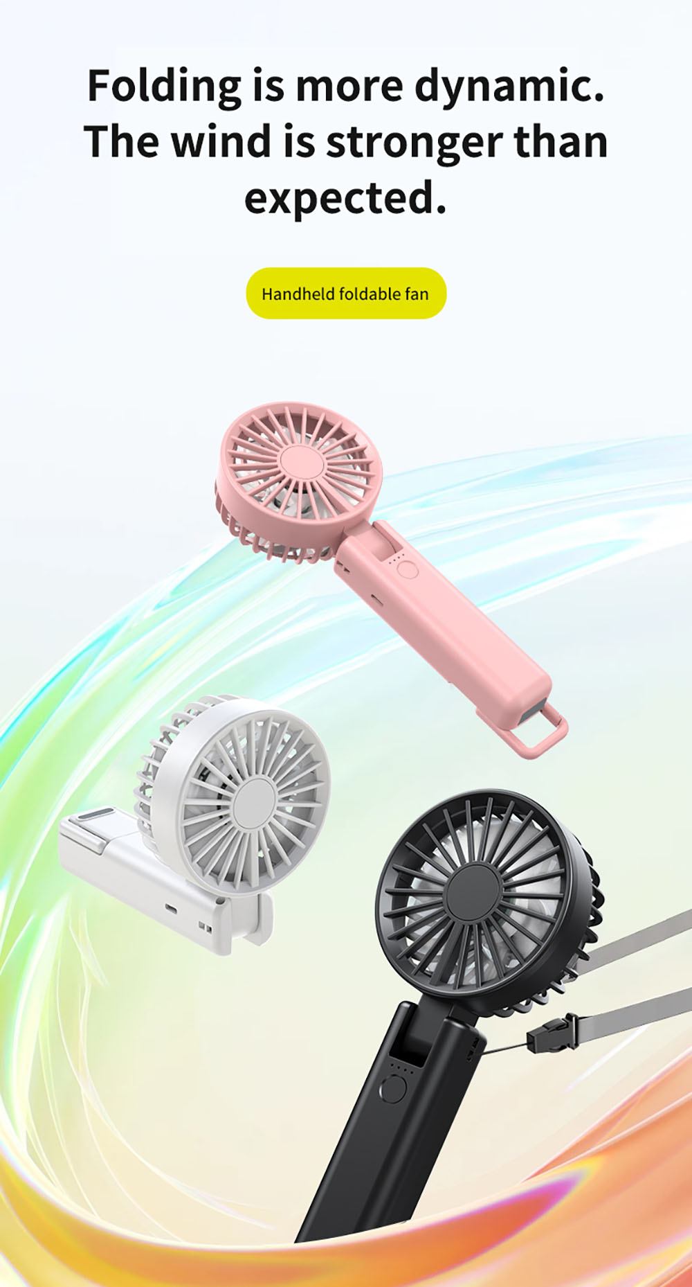 YL09 Portable Rechargeable Handheld Fan, 2000mAh Battery, 180&deg; Foldable, Dual Blades, 4-Speed Adjustment, Pink