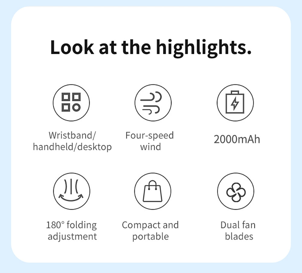 YL09 Portable Rechargeable Handheld Fan, 2000mAh Battery, 180&deg; Foldable, Dual Blades, 4-Speed Adjustment, Pink