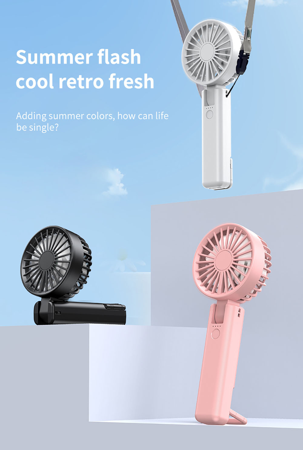 YL09 Portable Rechargeable Handheld Fan, 2000mAh Battery, 180&deg; Foldable, Dual Blades, 4-Speed Adjustment, White