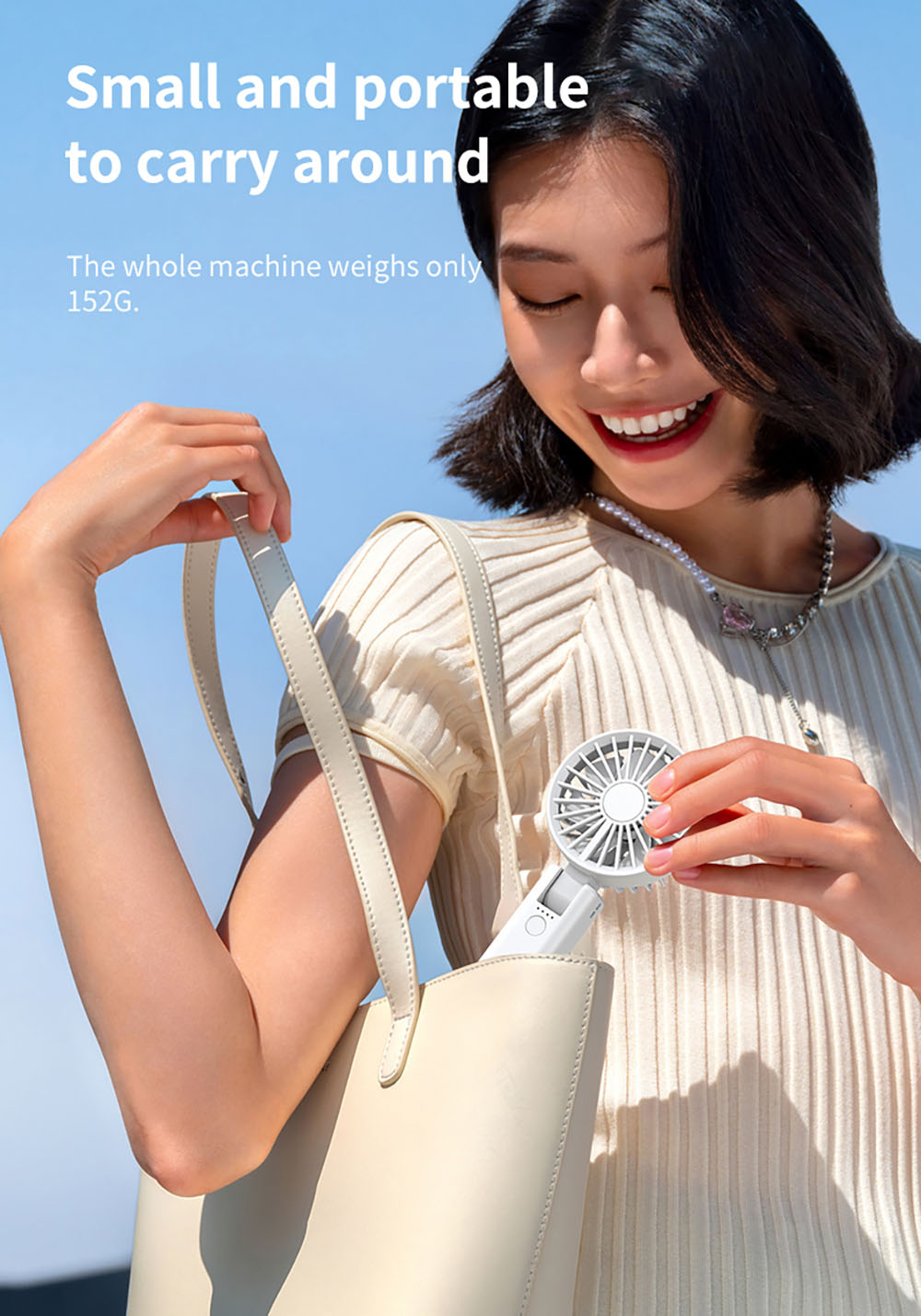 YL09 Portable Rechargeable Handheld Fan, 2000mAh Battery, 180&deg; Foldable, Dual Blades, 4-Speed Adjustment, White