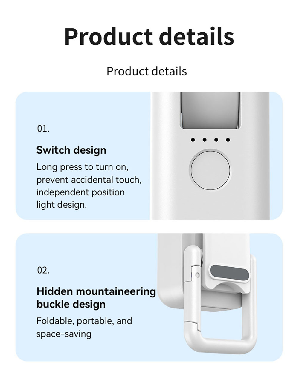 YL09 Portable Rechargeable Handheld Fan, 2000mAh Battery, 180&deg; Foldable, Dual Blades, 4-Speed Adjustment, White