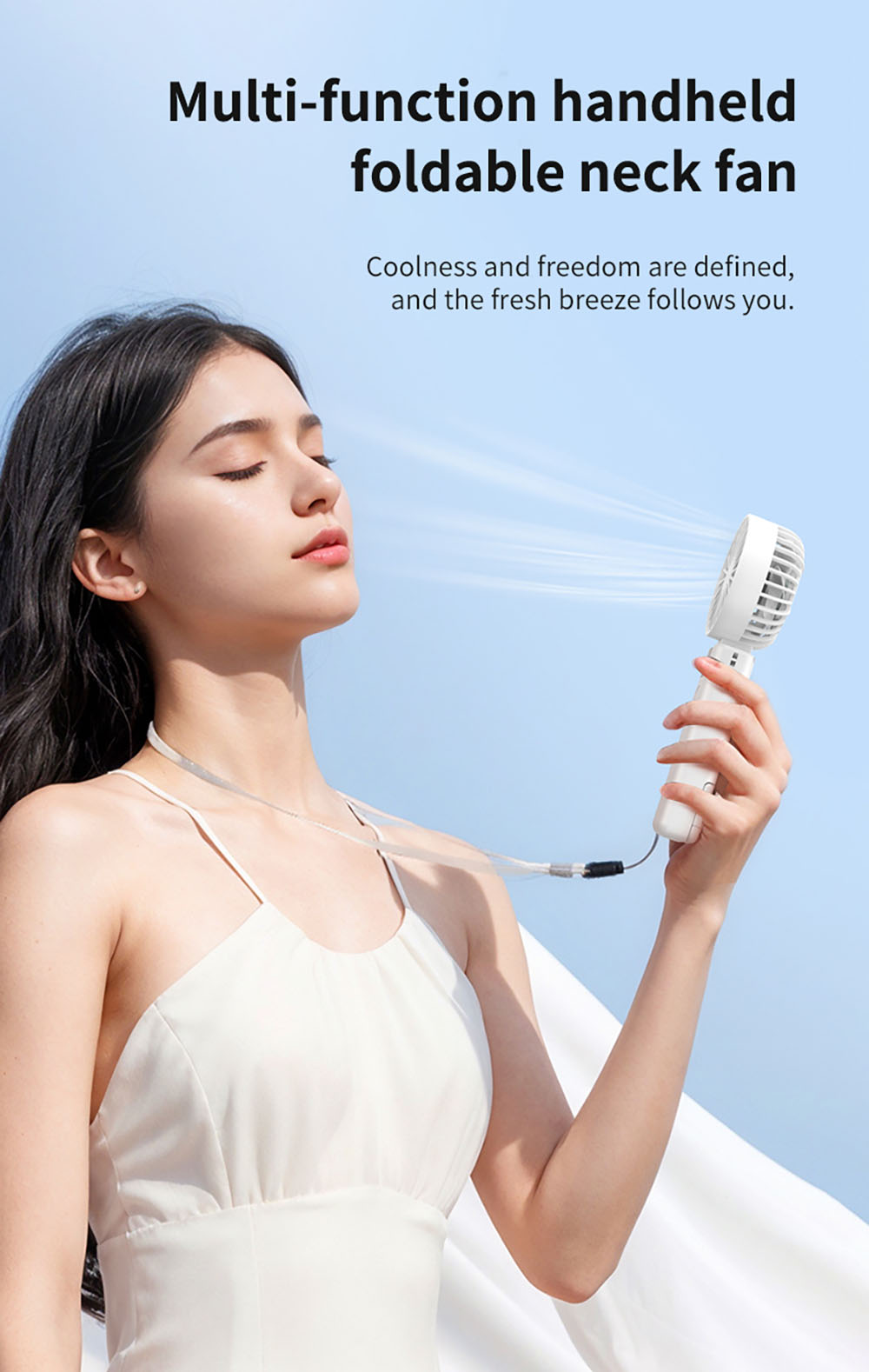 YL09 Portable Rechargeable Handheld Fan, 2000mAh Battery, 180&deg; Foldable, Dual Blades, 4-Speed Adjustment, White