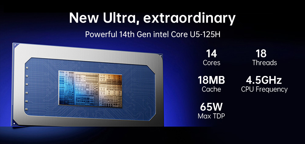 GEEKOM GT1 Mega AI Mini PC, Intel Core Ultra 5-125H 14 Cores Max 4.5GHz, 32GB RAM 1TB SSD, 2*HDMI + 2*USB 4.0 Four Screen Display, WiFi 7 Bluetooth 5.4, 5*USB3.2 Type-A, 1*USB2.0, 2*2.5Gbps RJ45, 1*SD Card Slot, 1*Headset Jack - US Plug