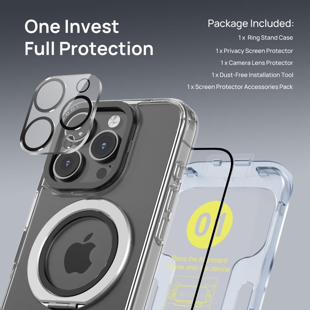 SODI CS03 Phone Ring Stand Case Privacy Screen Protector Set for iPhone16 Pro Max