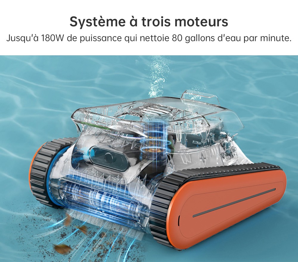 Seauto Crab Robotic Pool Cleaner sans fil, jusqu'&agrave; 2,5 heures d'autonomie, grand panier filtrant de 3,5 L, escalade des murs, nettoyage de la ligne de flottaison, charge rapide de 2,5 heures, convient pour une zone de 2000 pieds carr&eacute;s