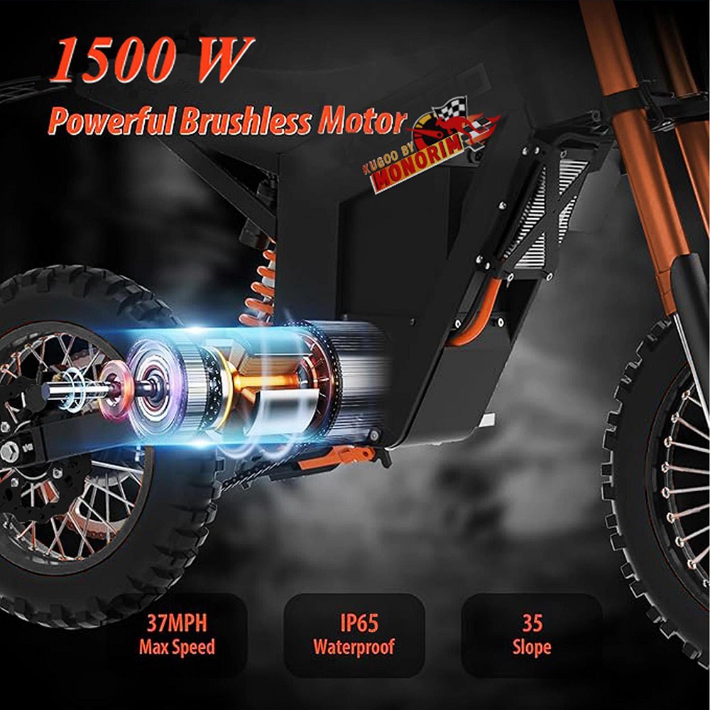 V&eacute;lo de montagne &eacute;lectrique KUGOO Wish 01, moteur 1500 W, batterie 48 V 21 Ah, vitesse maximale 55 km/h, autonomie 50 km, pneu avant 14 pouces + pneu arri&egrave;re 12 pouces, suspension hydraulique, frein hydraulique