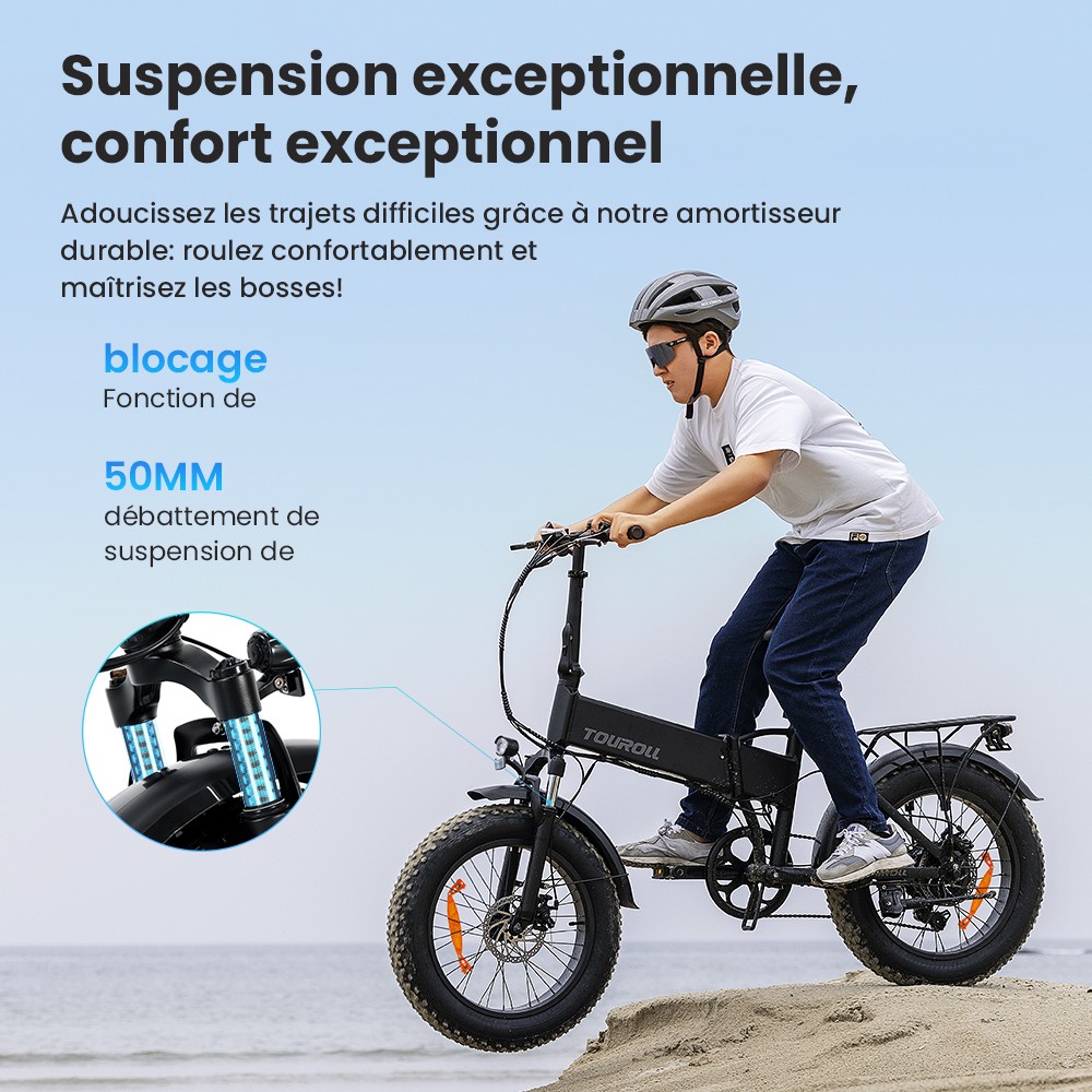 Touroll S1 V&eacute;lo de montagne &eacute;lectrique, avec gros pneu 20
