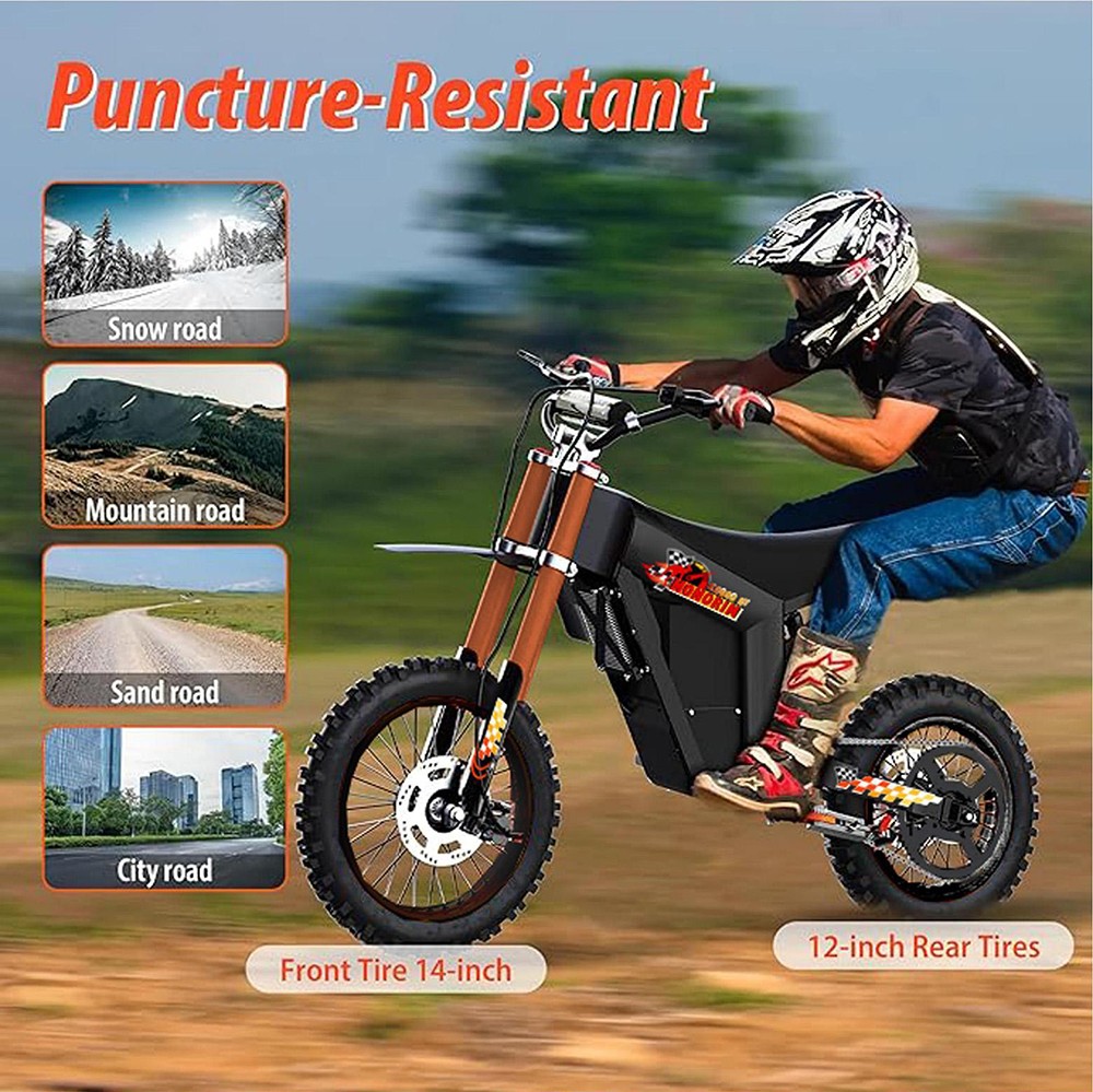 V&eacute;lo de montagne &eacute;lectrique KUGOO Wish 01, moteur 1500 W, batterie 48 V 21 Ah, vitesse maximale 55 km/h, autonomie 50 km, pneu avant 14 pouces + pneu arri&egrave;re 12 pouces, suspension hydraulique, frein hydraulique