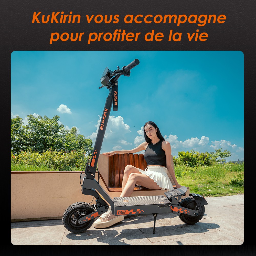 Kukirin G2 Mise &agrave; jour 2025 Trottinette &eacute;lectrique pliable , Moteur 800 W, Batterie 48 V 15 Ah, Pneu 10 pouces, Vitesse maximale 45 km/h, Autonomie 55 km, &Eacute;cran tactile, Frein &agrave; disque, Syst&egrave;me 7 lumi&egrave;res - Noir