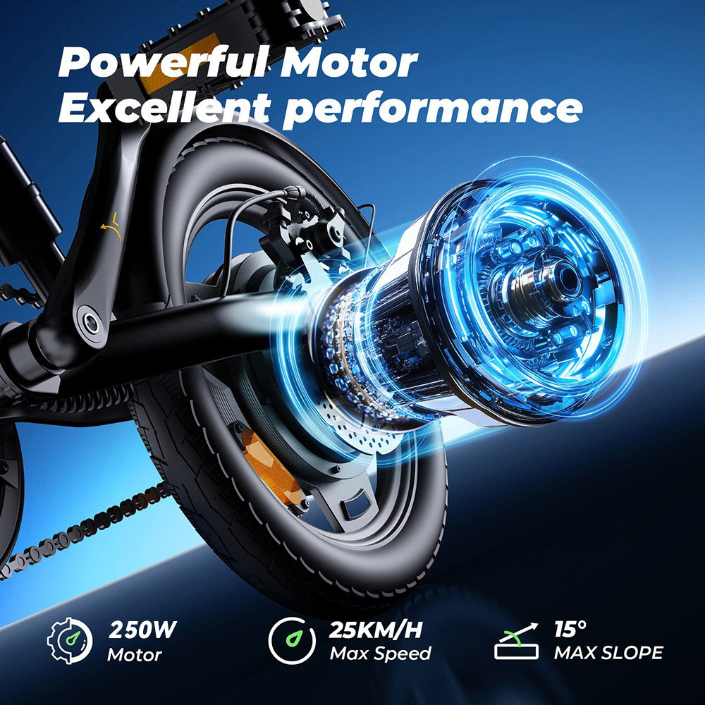 EB1 Faltbares Elektrofahrrad, 250W Motor, 36V 7,8Ah Akku, 14 Zoll Reifen, 25 km/h Höchstgeschwindigkeit, 40 km Reichweite, Scheibenbremse vorne und hinten, LCD-Display - Schwarz
