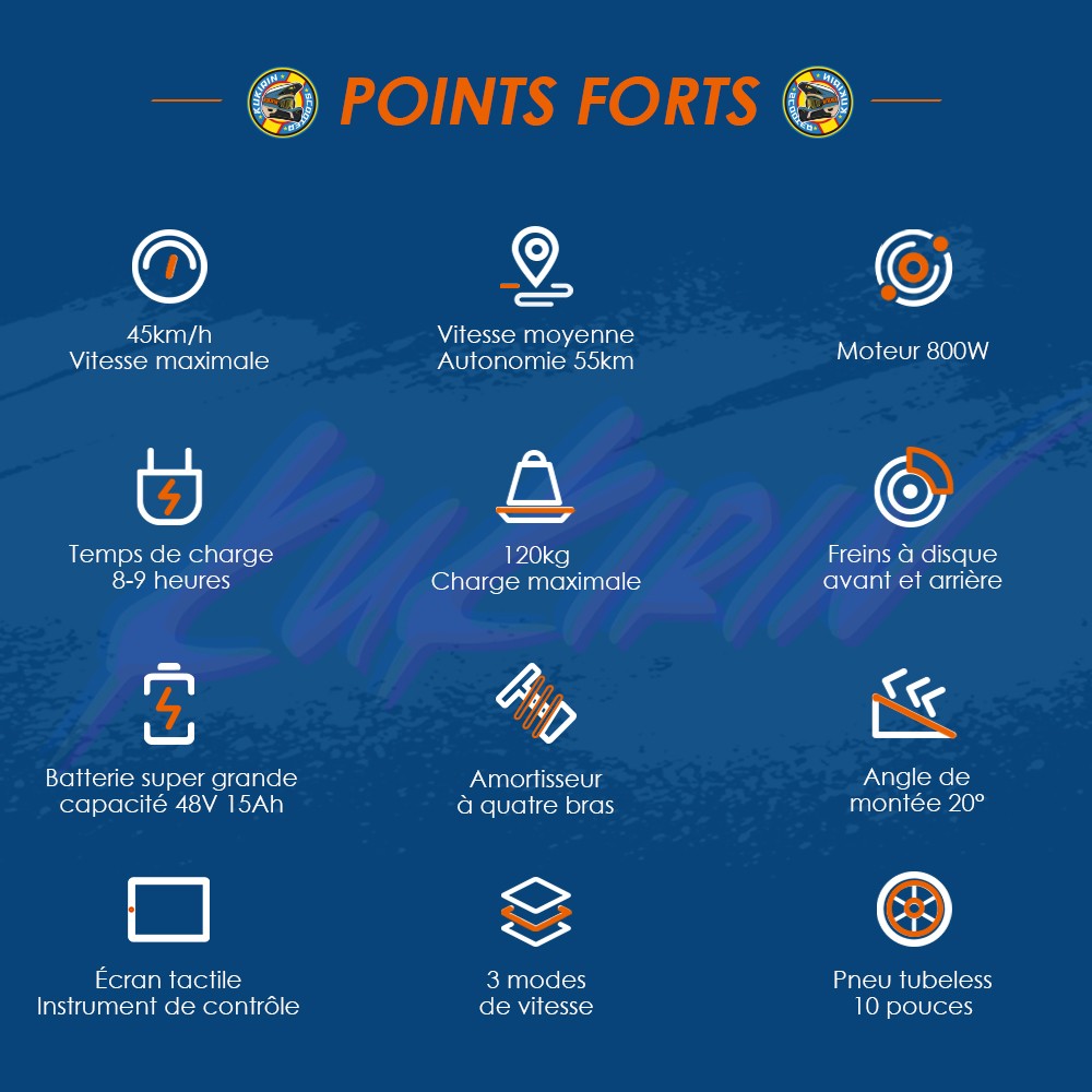 Kukirin G2 Mise &agrave; jour 2025 Trottinette &eacute;lectrique pliable , Moteur 800 W, Batterie 48 V 15 Ah, Pneu 10 pouces, Vitesse maximale 45 km/h, Autonomie 55 km, &Eacute;cran tactile, Frein &agrave; disque, Syst&egrave;me 7 lumi&egrave;res - Noir