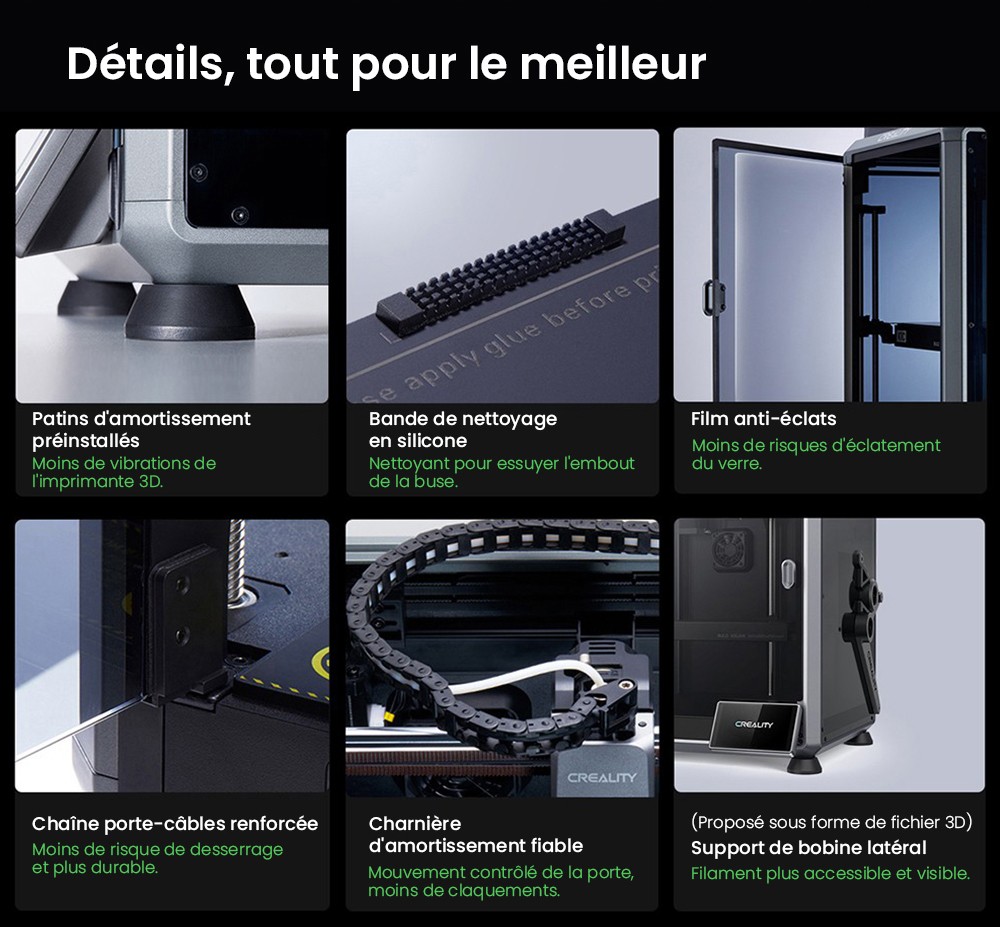 Imprimante 3D Creality K1C, vitesse maximale de 600 mm/s, cam&eacute;ra AI, buse &agrave; changement rapide, extrudeuse enti&egrave;rement en m&eacute;tal, imprime en fibre de carbone, filtre &agrave; air et mode silencieux