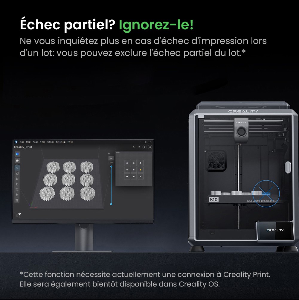 Imprimante 3D Creality K1C, vitesse maximale de 600 mm/s, cam&eacute;ra AI, buse &agrave; changement rapide, extrudeuse enti&egrave;rement en m&eacute;tal, imprime en fibre de carbone, filtre &agrave; air et mode silencieux