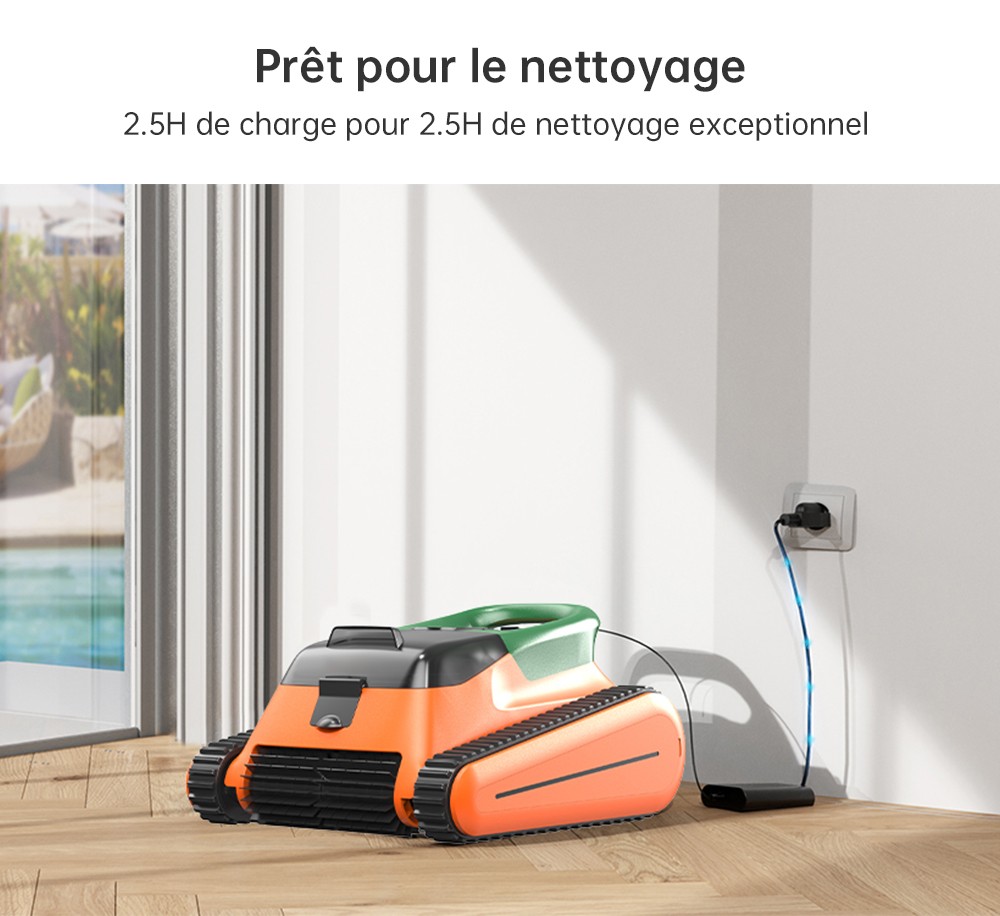 Seauto Crab Robotic Pool Cleaner sans fil, jusqu'&agrave; 2,5 heures d'autonomie, grand panier filtrant de 3,5 L, escalade des murs, nettoyage de la ligne de flottaison, charge rapide de 2,5 heures, convient pour une zone de 2000 pieds carr&eacute;s