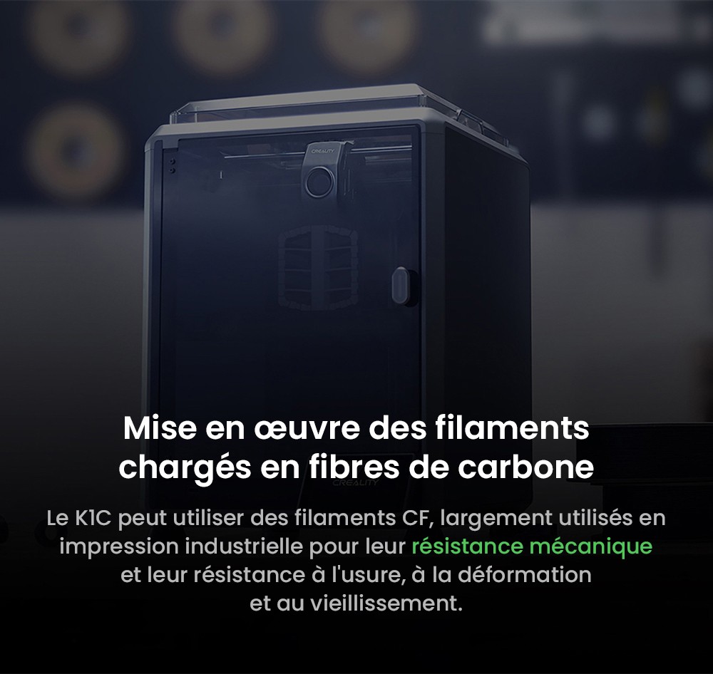 Imprimante 3D Creality K1C, vitesse maximale de 600 mm/s, cam&eacute;ra AI, buse &agrave; changement rapide, extrudeuse enti&egrave;rement en m&eacute;tal, imprime en fibre de carbone, filtre &agrave; air et mode silencieux