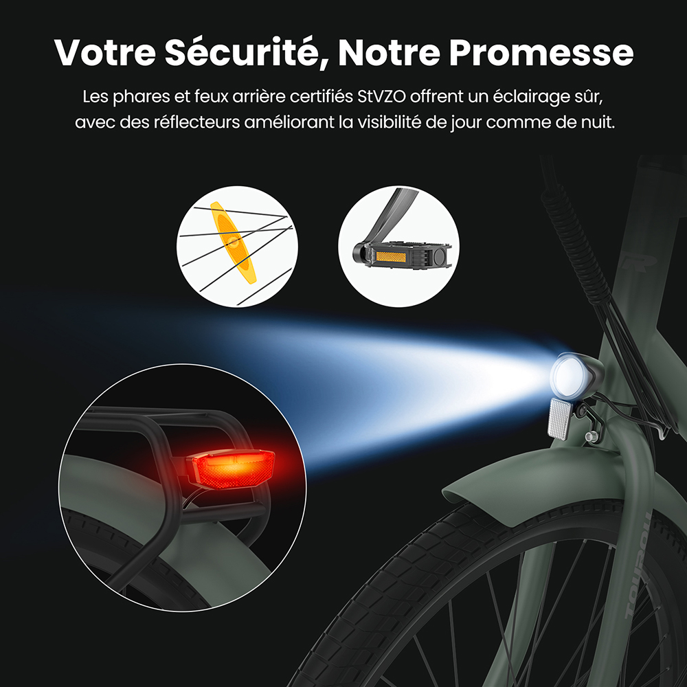 V&eacute;lo &eacute;lectrique Touroll B2, moteur 250 W, batterie 36 V 15,6 Ah, pneus 26 x 2,25 pouces, vitesse maximale 25 km/h, autonomie 100 km, frein &agrave; disque et frein &eacute;lectrique, Shimano 7 vitesses, &eacute;cran LED