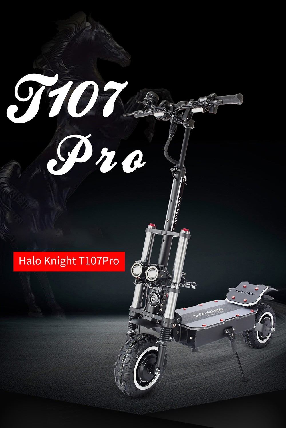 Halo Knight T107 Pro Trottinette &eacute;lectrique, Pneu tout-terrain 11 pouces, 3000W*2 Double moteur, Vitesse maximale 95 km/h, Batterie 60V 38.4Ah, Autonomie maximale 80 km